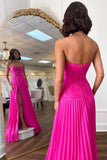 Sweetheart Hot Pink Keyhole Pleated A-Line Prom Dress