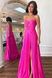 Sweetheart Hot Pink Keyhole Pleated A-Line Prom Dress