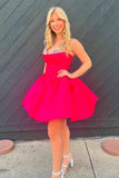 Sweetheart Hot Pink Pleated Short Party Dress with Rhinestones