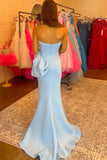 Sweetheart Ice Blue Mermaid Prom Dress with Bow