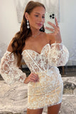 Sweetheart Ivory Lace Corset Puff Sleeves Tight Homecoming Dress