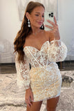 Sweetheart Ivory Lace Corset Puff Sleeves Tight Homecoming Dress