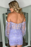 Sweetheart Lavender Corset Tight Homecoming Dress with Removable Sleeves