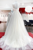 Sweetheart Long A-Line Spaghetti Strap Wedding Dress with Tulle Lace