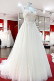 Sweetheart Long A-Line Spaghetti Strap Wedding Dress with Tulle Lace