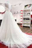 Sweetheart Long A-Line Spaghetti Strap Wedding Dress with Tulle Lace