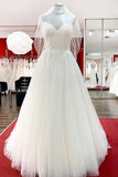 Sweetheart Long A-Line Spaghetti Strap Wedding Dress with Tulle Lace