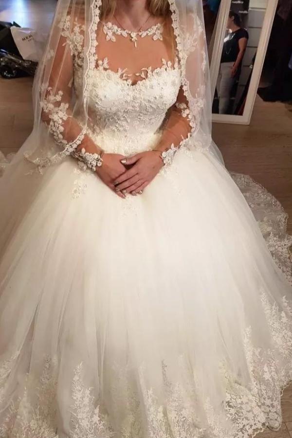 Sweetheart Long A-Line Tulle Wedding Dress with Sleeves