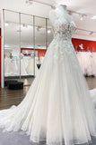 Sweetheart Long A-Line Wedding Dress with Tulle Ruffles, Open Back, and Lace Appliques