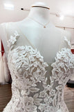 Sweetheart Long A-Line Wedding Dress with Tulle Ruffles, Open Back, and Lace Appliques