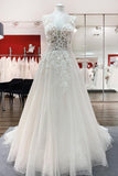 Sweetheart Long A-Line Wedding Dress with Tulle Ruffles, Open Back, and Lace Appliques