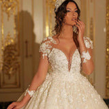 Sweetheart Long Sleeve Floor-Length Wedding Dress with Lace Tulle Appliques