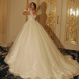 Sweetheart Long Sleeve Floor-Length Wedding Dress with Lace Tulle Appliques