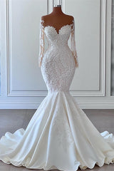 Sweetheart Long Sleeve Mermaid Wedding Dress with Applique