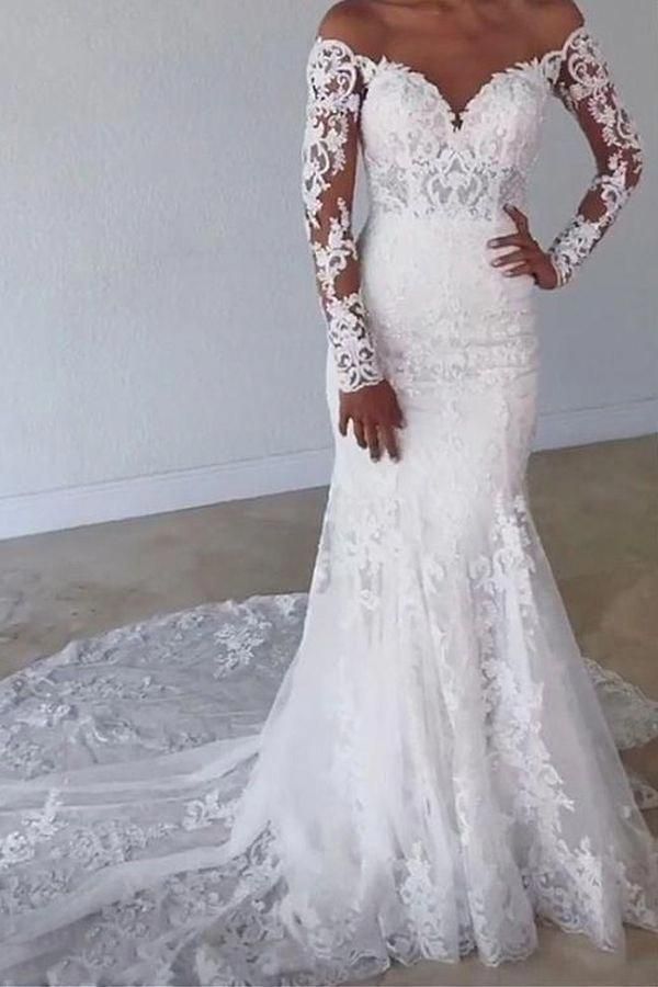 Sweetheart Long Sleeve Mermaid Wedding Dress with Lace