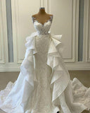 Sweetheart Mermaid Wedding Dress with Lace Appliques and Detachable Train