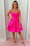 Sweetheart Neon Pink Pleated A-Line Short Homecoming Dress