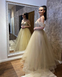 Sweetheart Off-the-Shoulder Beaded A-Line Wedding Dress with Tulle Ruffles