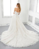 Sweetheart Off-the-Shoulder Wedding Dress With Train Backless A-Line Appliques Lace