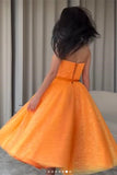 Sweetheart Orange Short Evening Dress with Sequins and Belt