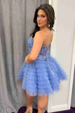 Sweetheart Periwinkle Corset Ruffle Homecoming Dress with Appliques