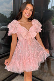 Sweetheart Pink A-Line Homecoming Dress with Floral