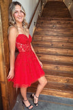 Sweetheart Red Lace Corset A-Line Homecoming Dress