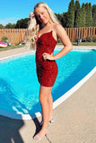 Sweetheart Red Sequined Corset Short Homecoming Dress