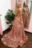 Sweetheart Rose Gold Sequins A-Line Prom Dress