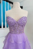 Sweetheart Royal Blue Lace Corset A-Line Tiered Short Party Dress