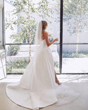 Sweetheart Satin A-Line Floor-Length Wedding Dress with Slit and Ruffles