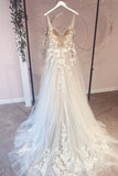 Sweetheart Spaghetti Strap A-Line Tulle Wedding Dress with Lace Appliques