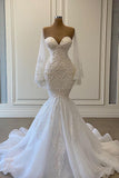 Sweetheart Strapless Lace Mermaid Wedding Dress with Pearl Beading