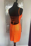 Sweetheart Tie Back Orange Sequins Homecoming Dress