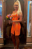 Sweetheart Tie Back Orange Sequins Homecoming Dress