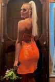 Sweetheart Tie Back Orange Sequins Homecoming Dress