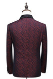 Three-Piece Burgundy Check Design Slim Fit Suit with One Button