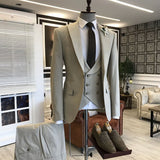 Three-Piece Light Brown Wedding Suit for Groom with Double Breasted Design