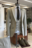 Three-Piece Light Brown Wedding Suit for Groom with Double Breasted Design