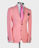 Three-Piece Pink Wedding Suit for Groom with Peaked Lapel