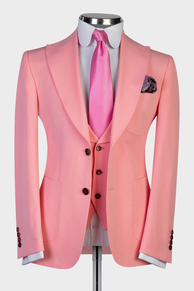 Three-Piece Pink Wedding Suit for Groom with Peaked Lapel