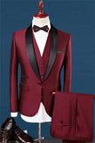 Three Piece Wine Red Shawl Lapel Dinner Tuxedos Morning Wedding Suit