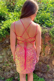 Tie Back Hot Pink Sequins Homecoming Dress