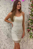 Tight White Homecoming Dress with Grid Lace Bodice