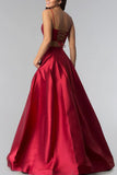 Two Piece Burgundy Long Satin Prom Dress