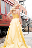 Two Piece Yellow Prom Dress with Pockets