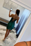 V-Neck Hunter Green Beaded Tight Homecoming Dress with Appliques