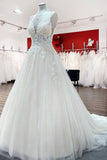 V-Neck Long A-Line Spaghetti Strap Backless Wedding Dress with Tulle Lace