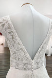 V-Neck Long A-Line Tulle Wedding Dress with Lace Appliques