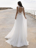 V-Neck Sleeveless Lace Wedding Dress